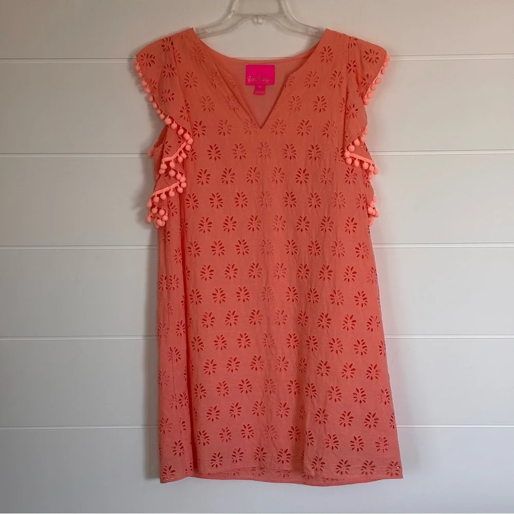 Lilly Pulitzer Coral Peach Astara Eyelet A-Line Mini Dress Size Medium